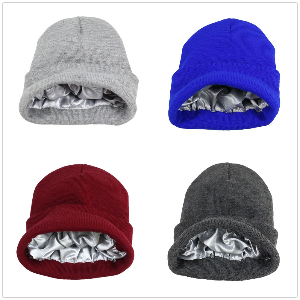 Beanie Cuffed Knit - Bonnet en tricot doublé de satin,
